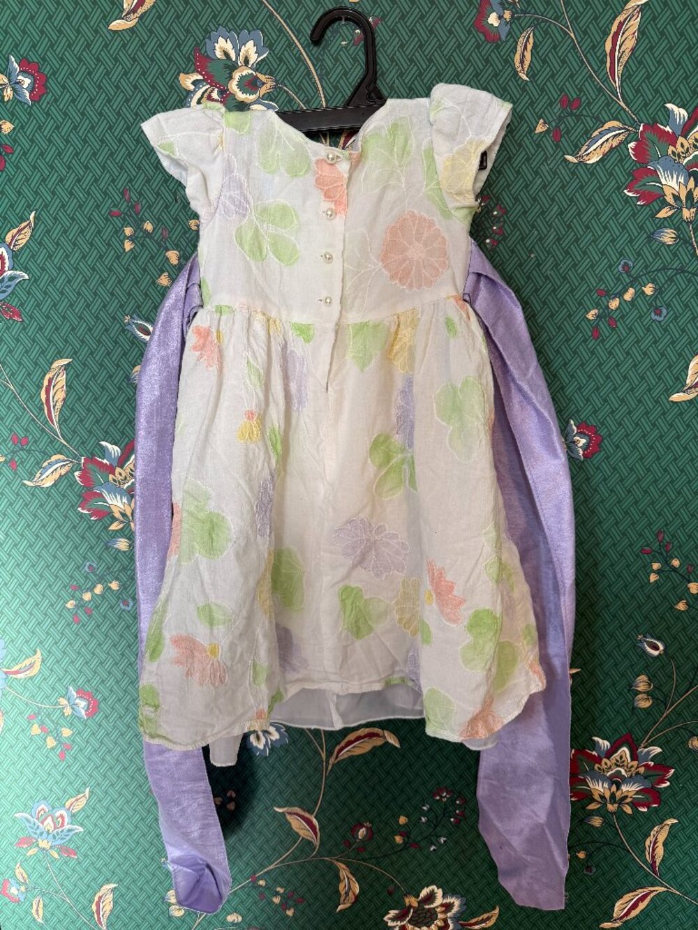 Vintage Toddler Dress with Purple Pleated Tie